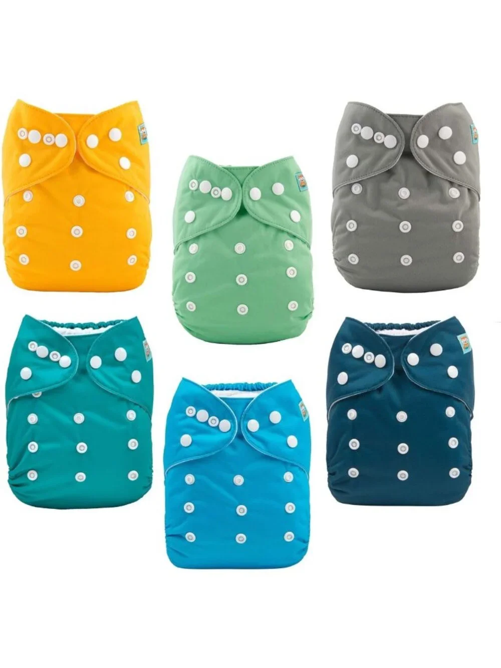6 Pack Adjustable Cloth Diapers with 12 Inserts - Washable, Reusable, One Size